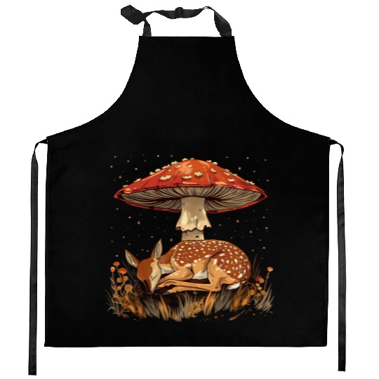 Cottagecore Aesthetic Sleeping Deer Mushroom Witch Kitchen Aprons