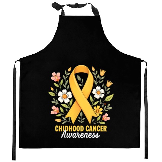 Childhood Cancer Awareness Hippie Flower Ribbon Kitchen Aprons