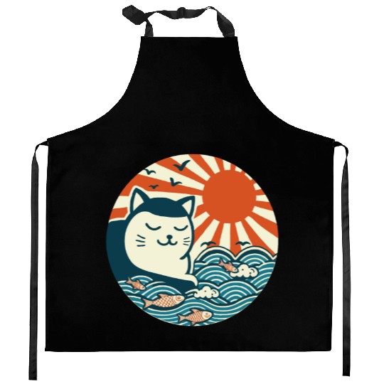 Japanese Art Cat Kitchen Aprons