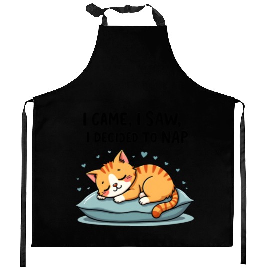 Cute Cat Nap Lover Funny Sleepy Naptime Humor Kitchen Aprons