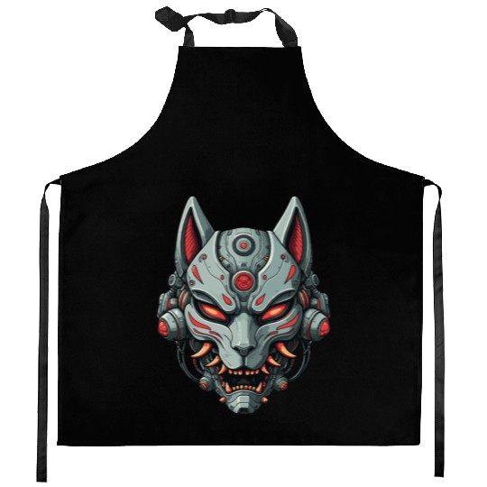Kitsune Cyberpunk Mask: Mecha Robot Warrior Kitchen Aprons