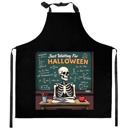 Just Waiting for Halloween Teacher Skeleton Funny Kitchen Aprons
