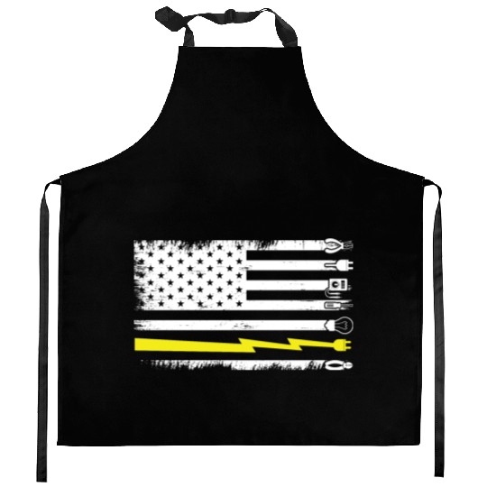 Electrician Electrical Engineer Lineman US Flag Kitchen Aprons