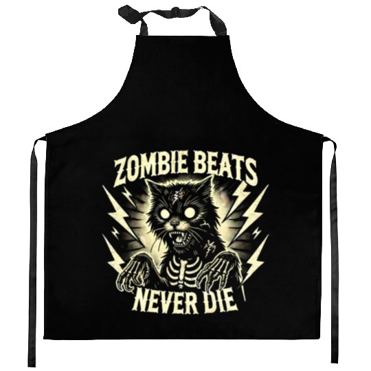 Zombie Cat Halloween Skeleton Skull Horror Fun Art Kitchen Aprons