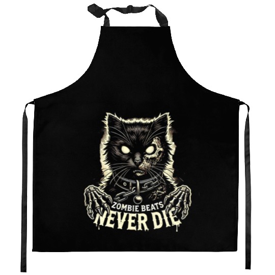 Horror Cat Zombie Never Die Skull Halloween Lover Kitchen Aprons