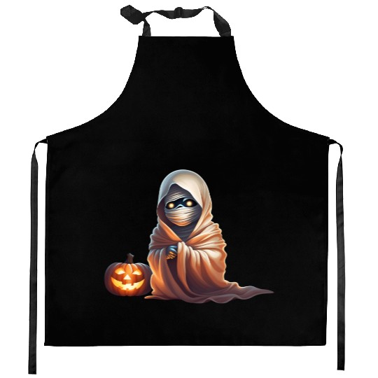 Little Mummy Sitting with Pumpkin Kitchen Aprons