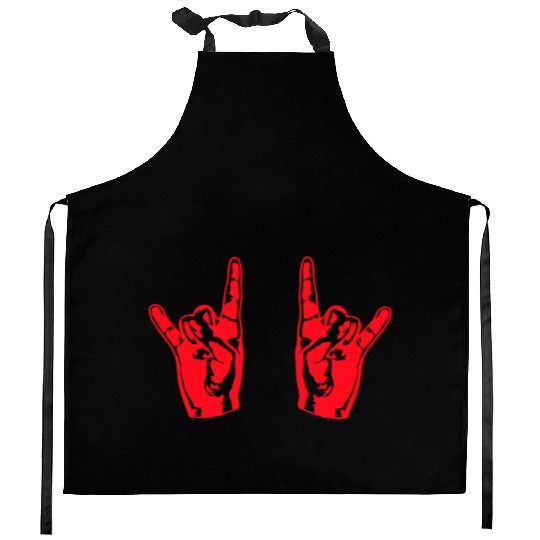 Two heavy metal hard rock horn finger hand gesture Kitchen Aprons
