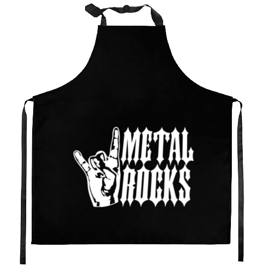 Heavy metal rocks hard rock music fun hand gesture Kitchen Aprons