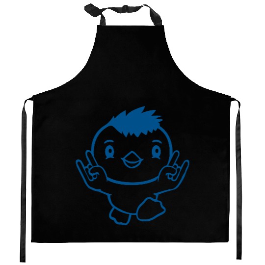 Heavy Metal Duck Bird Chick Rock Horn Hand Gesture Kitchen Aprons