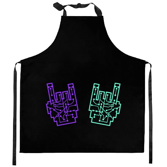 Heavy metal nerd electronic circuits hand gestures Kitchen Aprons