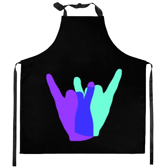 Two heavy metal hard rock horn finger hand gesture Kitchen Aprons