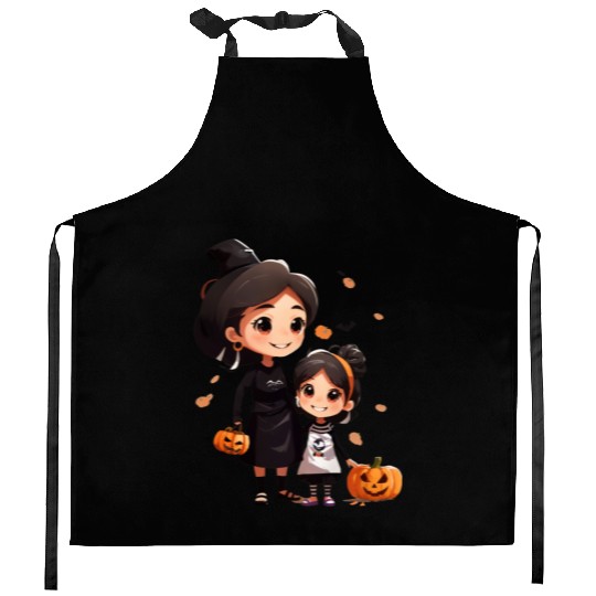Mother and Daughter Halloween Trick-or-Treat Fun Kitchen Aprons