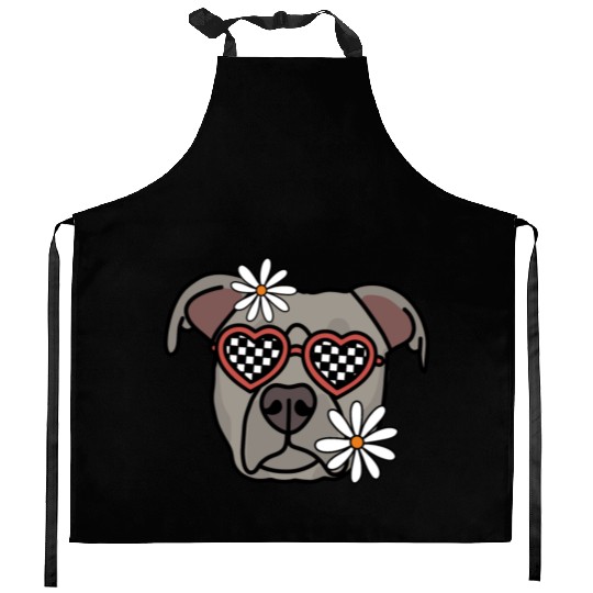 Pitbull Grey Retro Dog Kitchen Aprons
