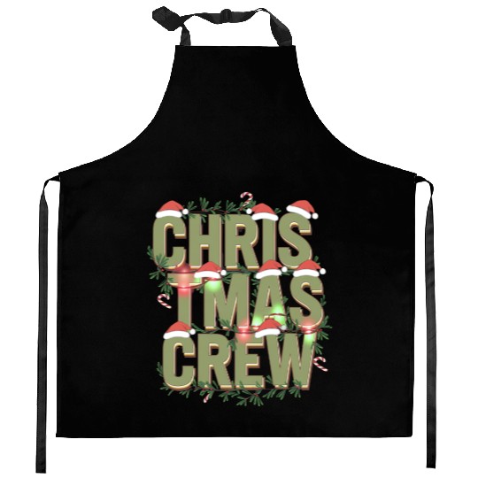 Christmas Crew with Santa Hats and Candy Canes Kitchen Aprons