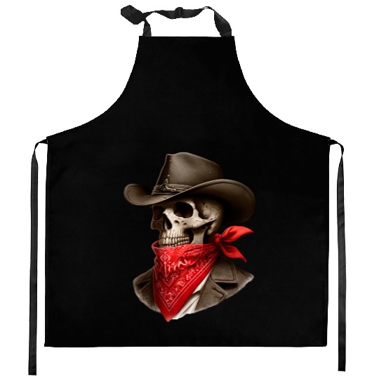 Cowboy Skeleton Skull Bandit Kitchen Aprons