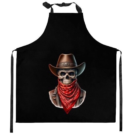 Outlaw Cowboy Skull Kitchen Aprons