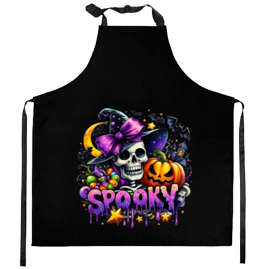 Halloween Spooky Season Witch Skeleton Kitchen Aprons