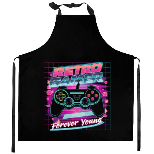 Retro Gamer Forever Young 01 Kitchen Aprons