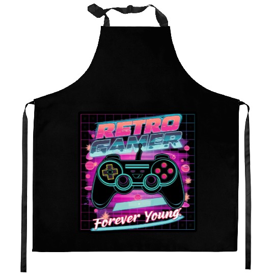Retro Gamer Forever Young 01 sticker Kitchen Aprons