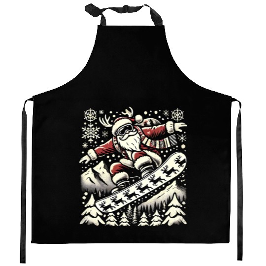 Snowboarding Santa Winter Wonderland Christmas Fun Kitchen Aprons