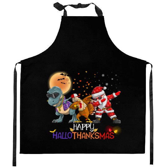 Dabbing Dinosaur Turkey Santa Claus Hallothanksmas Kitchen Aprons