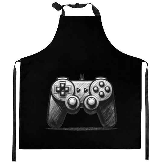 Gamer Controller Cartoon Charcoal Gaming Art 4 Kitchen Aprons