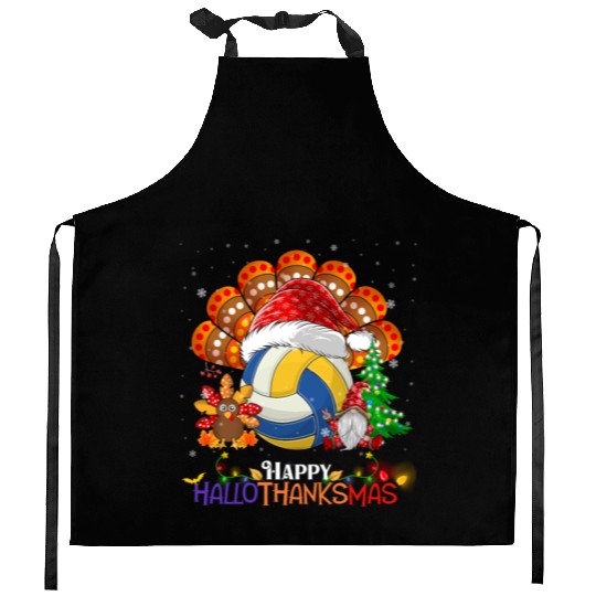 Volleyball Turkey Gnome Happy Hallothanksmas Kitchen Aprons