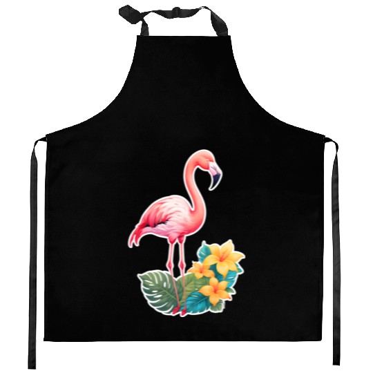 Tropical Flamingo with Floral Elegance Kitchen Aprons