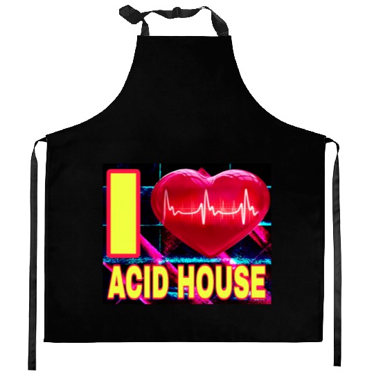 I LOVE ACID HOUSE YELLOW FONTS Kitchen Aprons