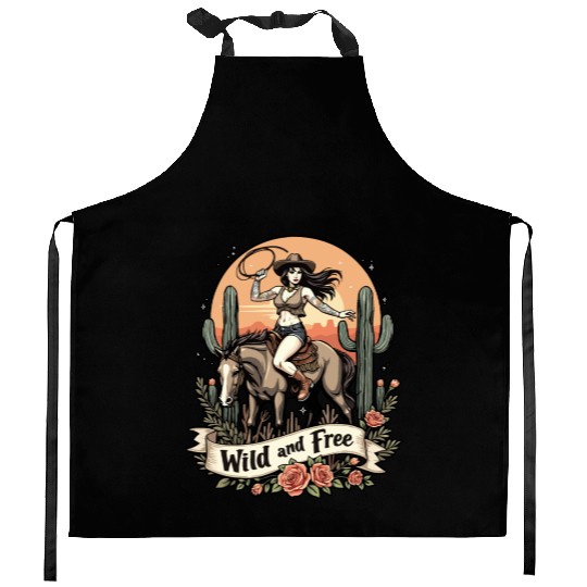 Wild And Free Pinup Cowgirl Kitchen Aprons