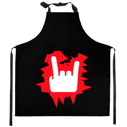 Heavy Metal Fun Hard Rock Music Horns Hand Gesture Kitchen Aprons