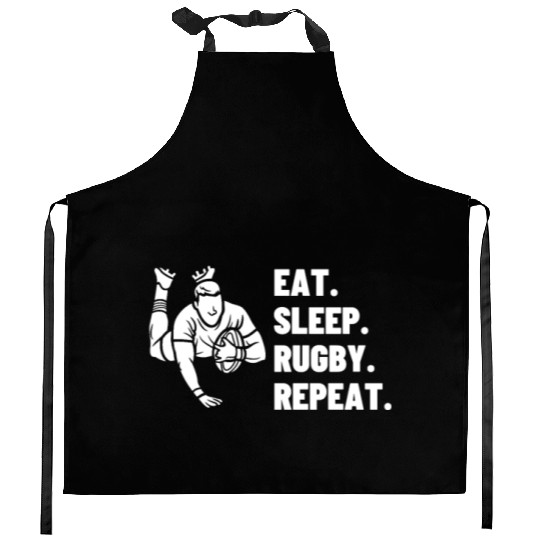 Eat Sleep Rugby Repeat Funny Rugby Player Kitchen Aprons