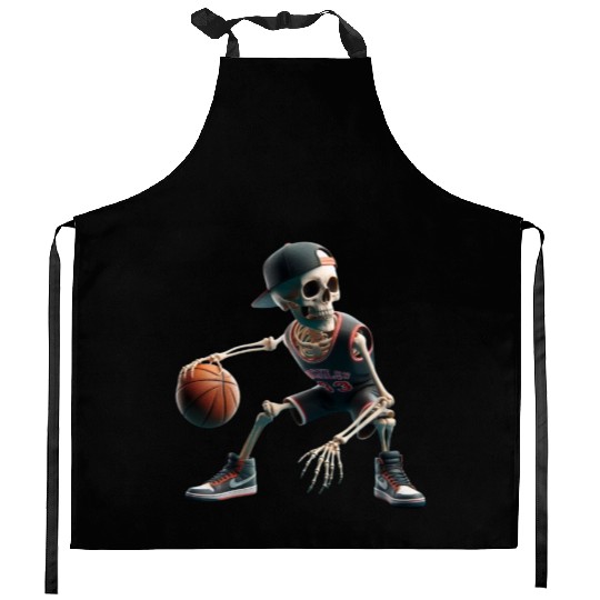 Halloween Basketball Skeleton Playing Basketball Kitchen Aprons