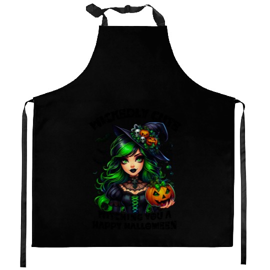 Halloween Wicked Cute Green Witch Kitchen Aprons