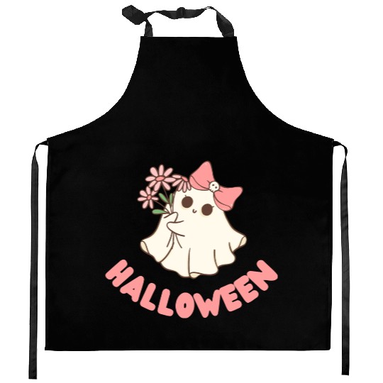 halloween friendly flower ghost Kitchen Aprons