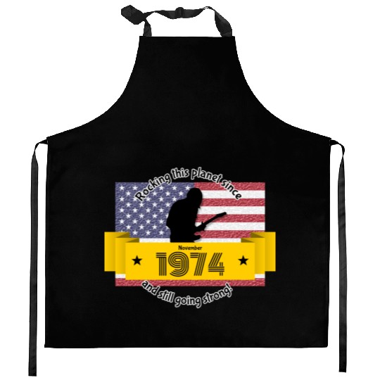 50th birthday Rocking this planet since 11/1974 Kitchen Aprons