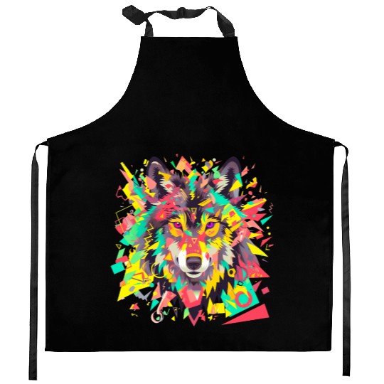 Majestic Pop Art Alpha Wolf - Vibrant Warm Kitchen Aprons