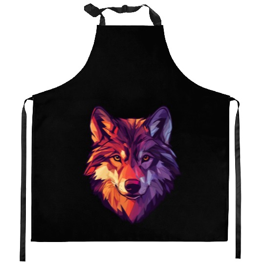 Floral Wolf Vintage Flowers Wolf Face for Wolves Kitchen Aprons