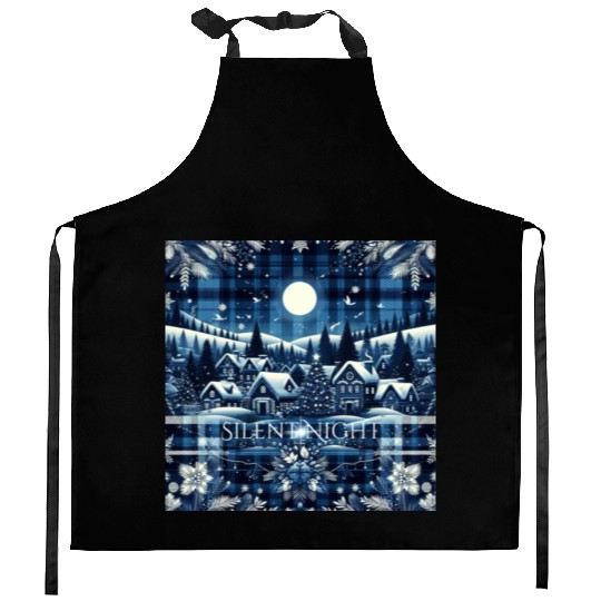 flannel silent night blue and white christmas Kitchen Aprons
