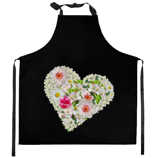 heart of flowers blossoms daisy tulip pink peony Kitchen Aprons
