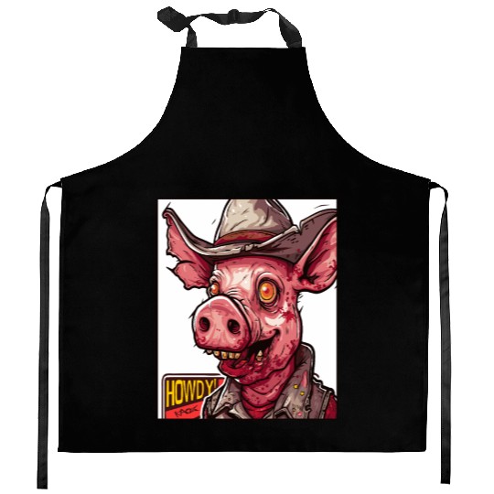 hillbilly redneck zombie cowboy pig Kitchen Aprons