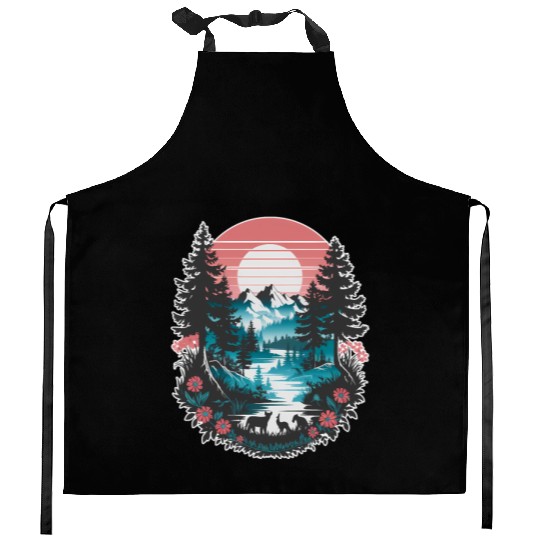 Women Hiking Mountain Nature Sunrise Hiking Kitchen Aprons