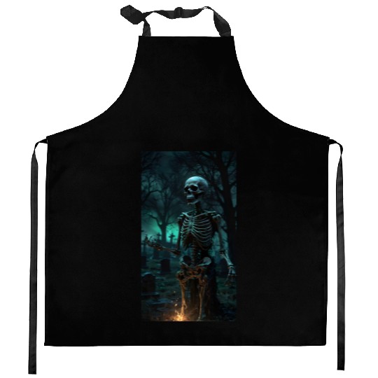Rising Skeleton in the Graveyard Kitchen Aprons