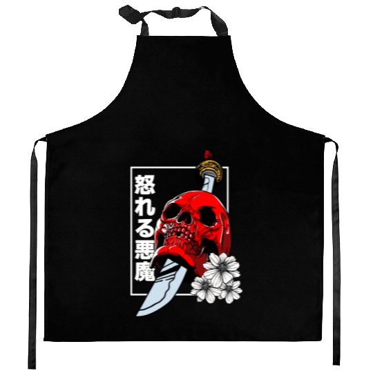 Japanese skull Demon Vaporwave Harajuku Aesthetic Kitchen Aprons