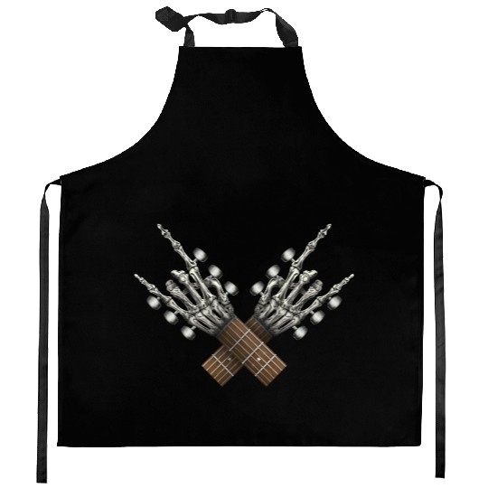 Rock On Guitar Rock & Roll Halloween Skeleton Hand Kitchen Aprons