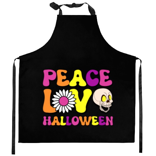 Peace Love Halloween Cute Colorful Trick or Treat Kitchen Aprons