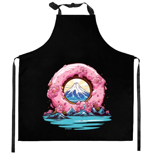Japan Sakura Blossom Mount Fuji Donut Kitchen Aprons