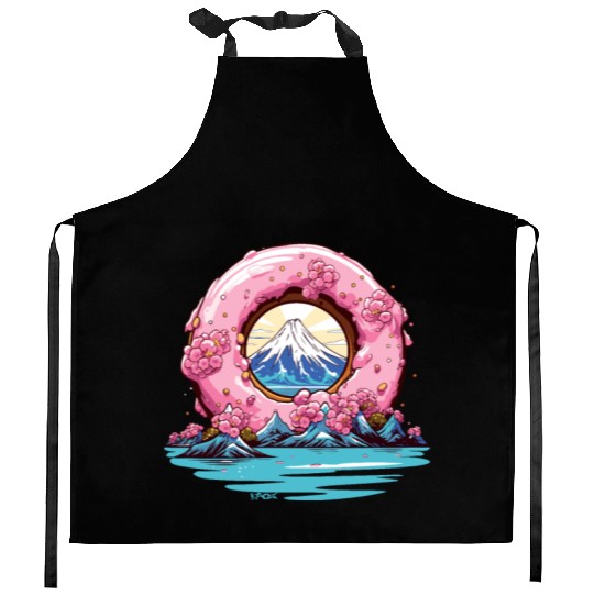 Japan Sakura Blossom Mount Fuji Donut Kitchen Aprons