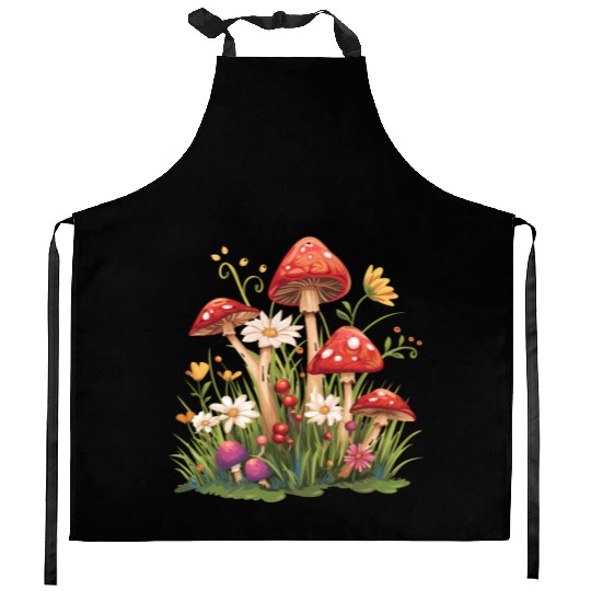Cluster of Red Toadstool Mushrooms Kitchen Aprons