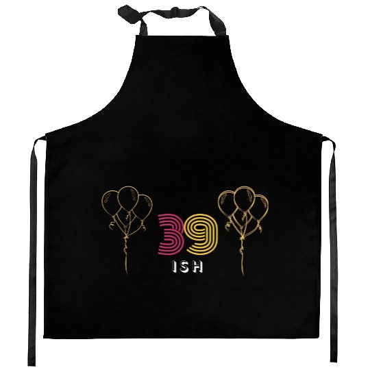 Cheerful '39 Ish' Design Kitchen Aprons: Festive Balloons &